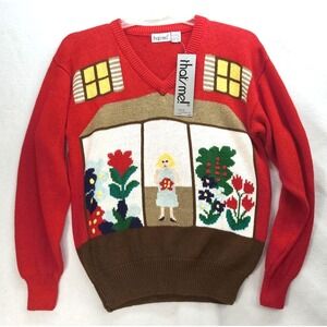Thats Me 1980s NOS Vtg Sweater House Picture Floral Grandma Cottagecore  Size Lg